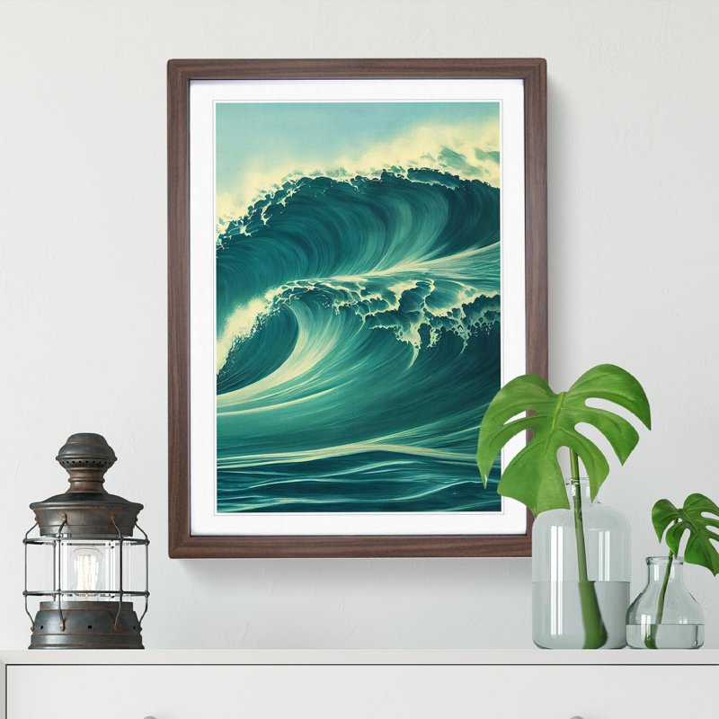 Ocean Wave No.5 - Single Picture Frame Painting, 34cm H x 25cm W x 2cm D, Walnut Framed