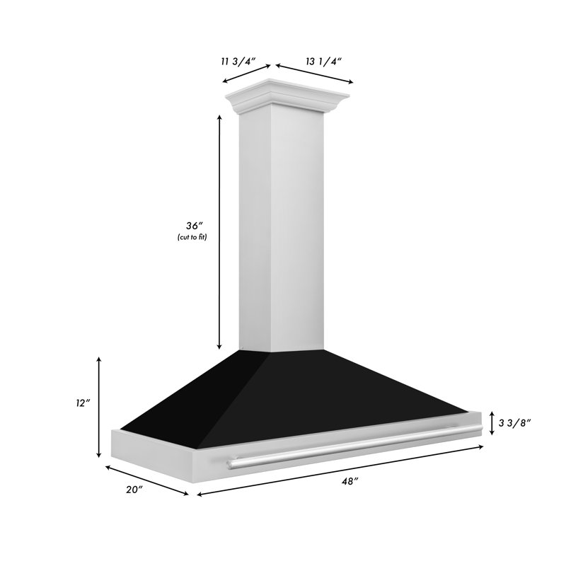48" 400 CFM Ducted Wall Mount Range Hood, Black Matte