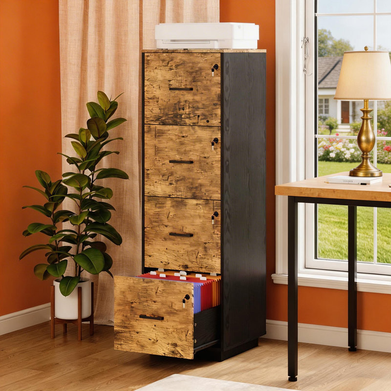 Meuble Ã  linge en bois de 15 pouces avec 4 tiroirs et motifs en relief, Bois patiné
