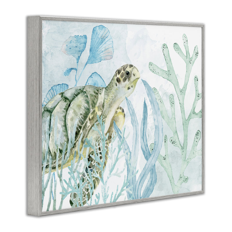 Tortue en aquarelle, art giclée corail par Kim Allen, Estampe numérique Farmhouse, H 24 po x l 30 po