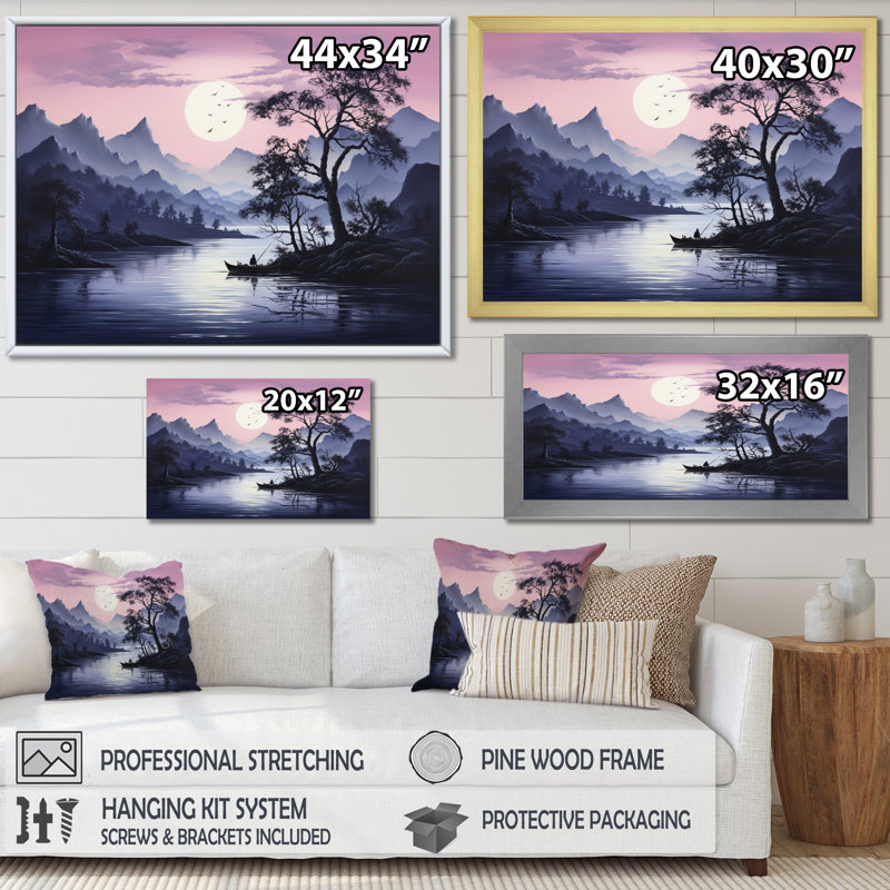 Impression sur toile encadrée sur fond rose, forêt mauve et minimalisme, H 24 po x l 32 po x P 1 po, Toile tendue