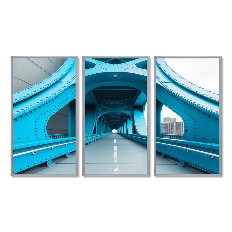 «Blue White River Ramp Walkway Bridges» «Blue White River Ramp Walkway Bridges», 3 pièces, Encadrement argenté