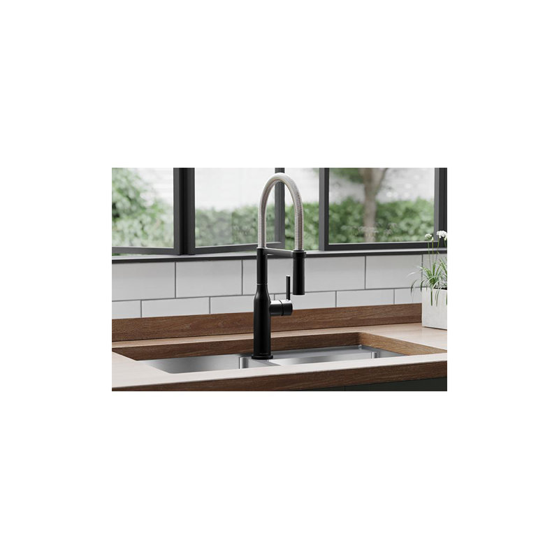 Avado Pull Down Single Handle Kitchen Faucet, Matte Black and Chrome