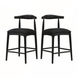Mid-Century Inspired Black Fabric Counter Stool Set Of 2 With Ergonomic Footrest For Kitchen And Bar