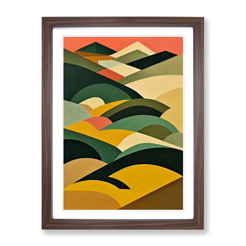 Abstract Mountain Landscapes No.2 - Wall Art, Walnut Framed Paper, White, 46cm H x 34cm W x 3cm D
