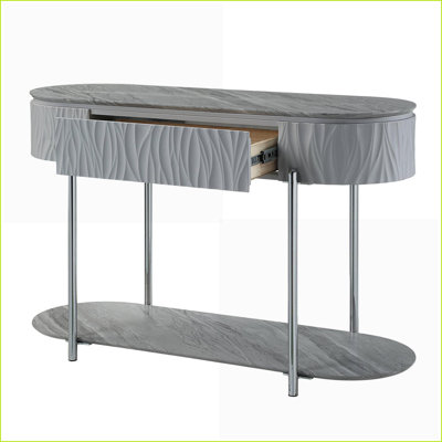 Gray High Gloss Chrome Coffee Table, Durable Wood Composite, Functional Storage and Easy-Clean