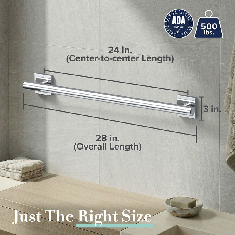 Elevate Wall Mount Stainless Steel Grab Bar, ADA Compliant Safety Bar, Chrome, 24" W