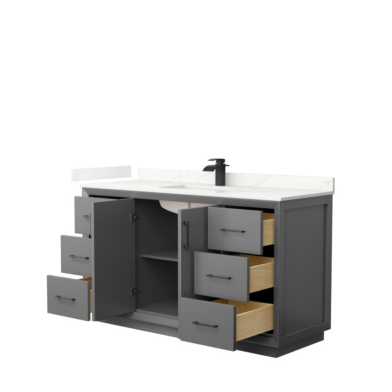 Strada 60'' W Single Vanity, Dark Gray, Giotto Quartz, Matte Black