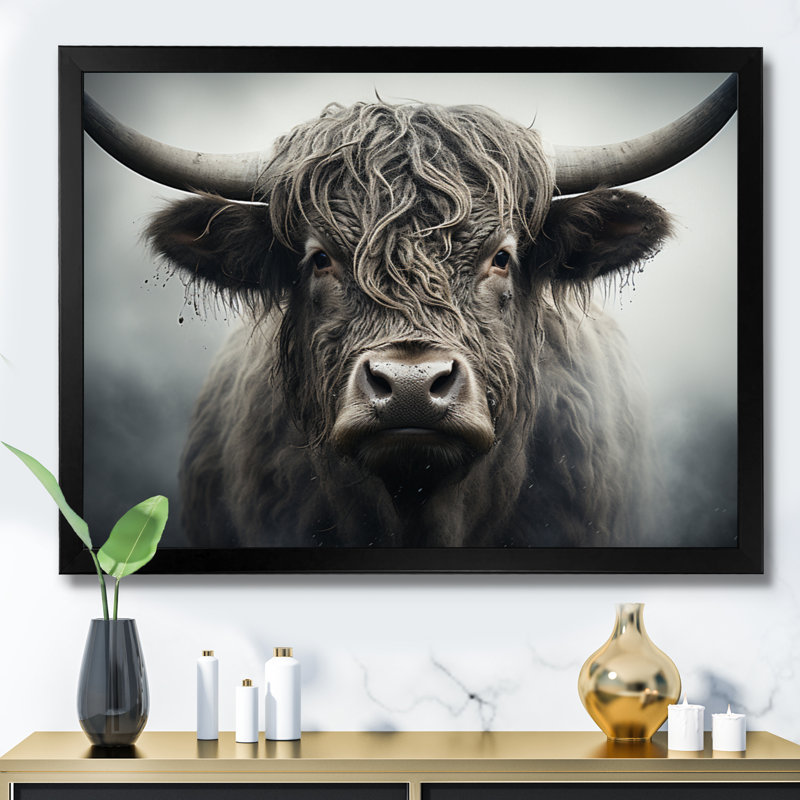 Bétail murmure de la sagesse II - Bétail, art mural, Cadre simple noir, H 24 po x l 32 po x P 1 po
