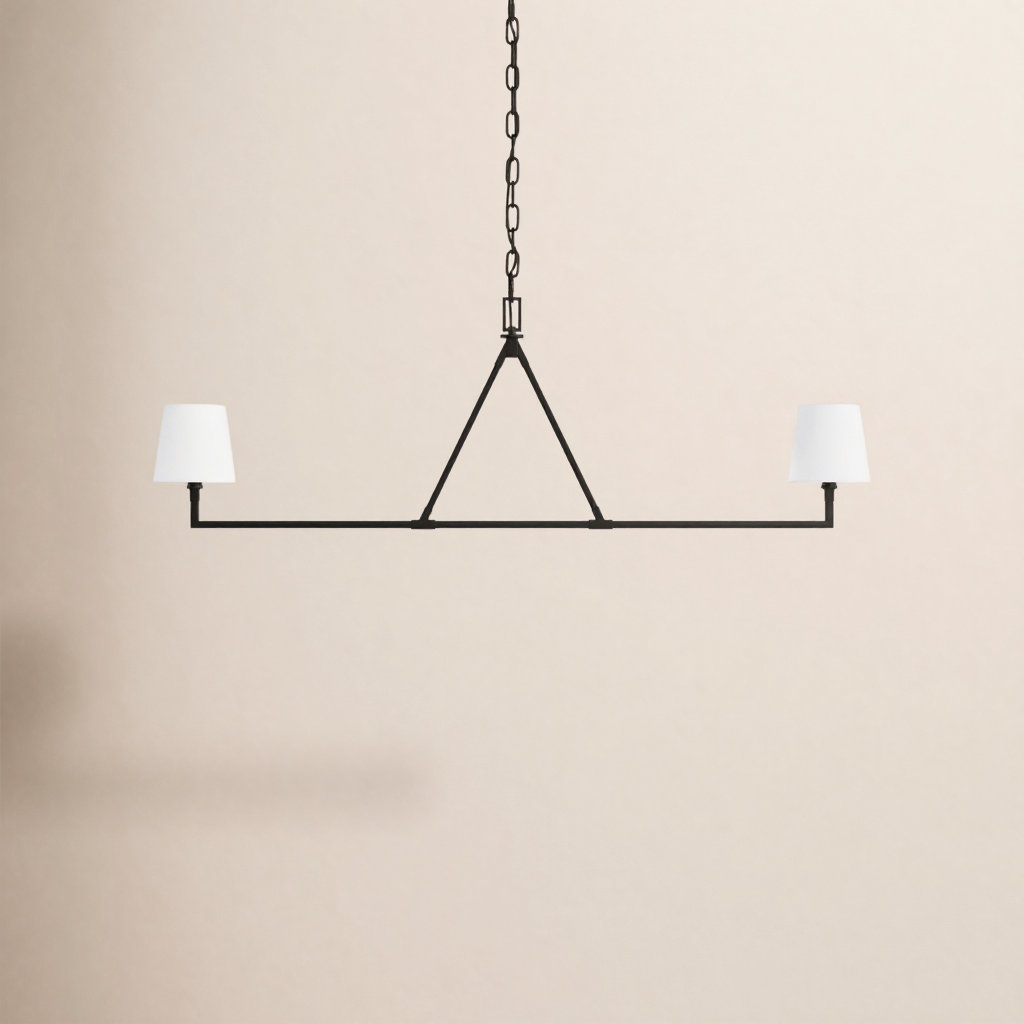 2 - Light Dimmable Linear Chandelier, Aged Iron