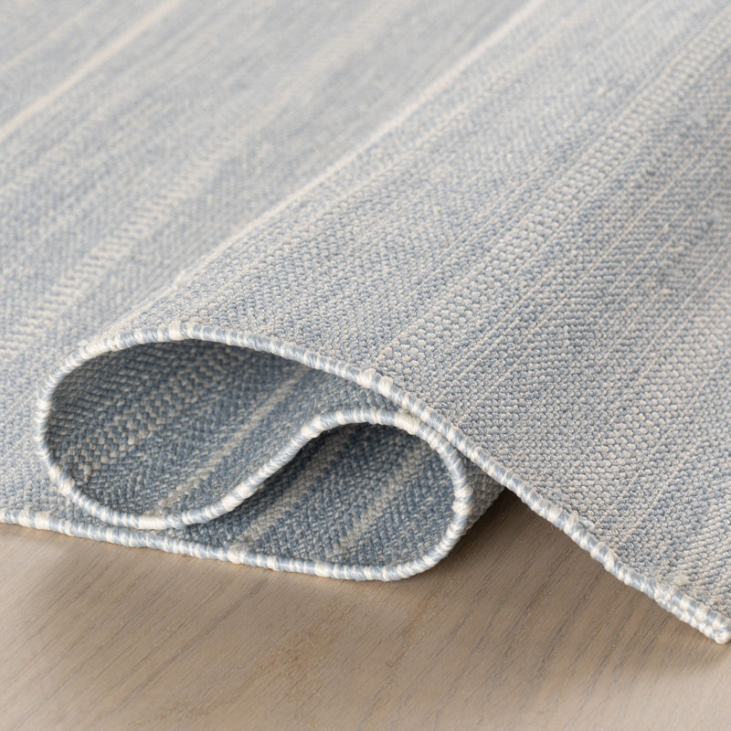 Skipper Stripe Swedish Blue Handwoven Indoor/Outdoor Rug, Rectangle 2' x 3'