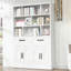 Bibliothèque en métal H 71 po avec 2 portes et 2 tiroirs, armoire de rangement haute avec tablettes ouvertes fixes pour bureau à domicile, salon, bibliothèque moderne, blanc