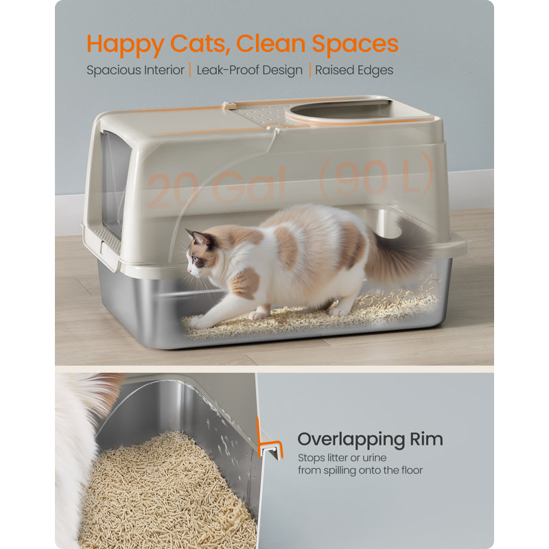 Stainless Steel Enclosed Litter Box, Beige