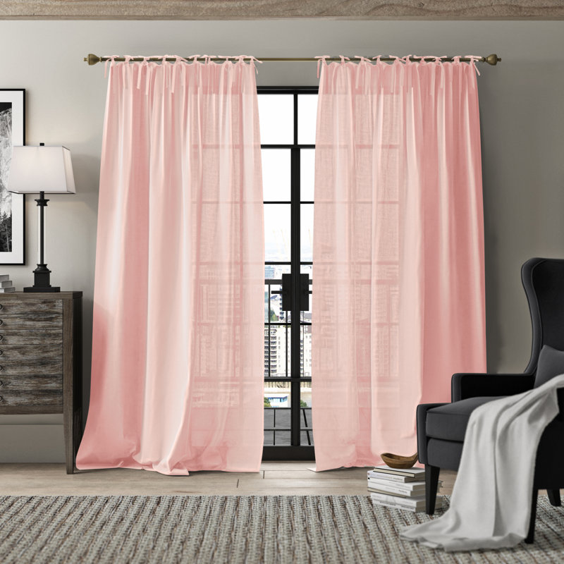 Aard Linen Semi Sheer Curtain Single Panel, Pink