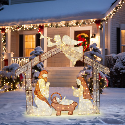 Crèche de Noël 4,75 pi avec décoration ange pour les fêtes avec lumières