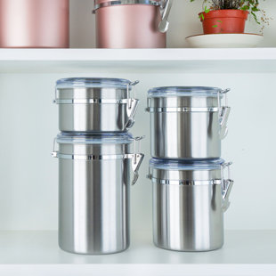 Creative Home Set of 4-Pieces Red Stainless Steel Canister Storage