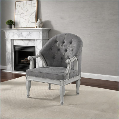 Fauteuil capitonné rembourré, gris neutre avec finition blanche, sièges d'appoint élégants pour les espaces de vie
