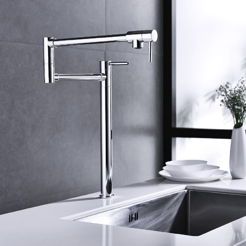 Pot Filler Faucet With Extended Arm - Coated Brass, Double Handle Design For Smooth Water Flow Control, Special Surface To Corrosion, Quiet & No-Splash Output Brass Construction, Handles Controlled