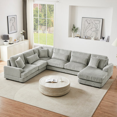 129" Oversized Sectional Sofa U-shaped Sofa Couch Contemporary Sofa Upholstered in Soft Corduroy with a Chaise Lounge