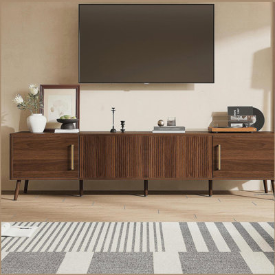 Meuble télé 78 po pour téléviseur de 85 po ou moins avec système de divertissement avec porte cannelée et gestion des câbles