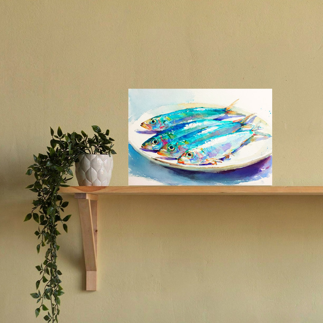 Vibrant Fresh Sardines Colorful Vibrant Contemporary Fish Ocean Wall Art Print