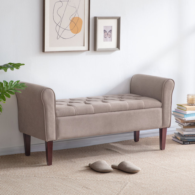 Banc de rangement en polyester touffeté, Brun, H 23,6 po x l 50,4 po x P 18,9 po