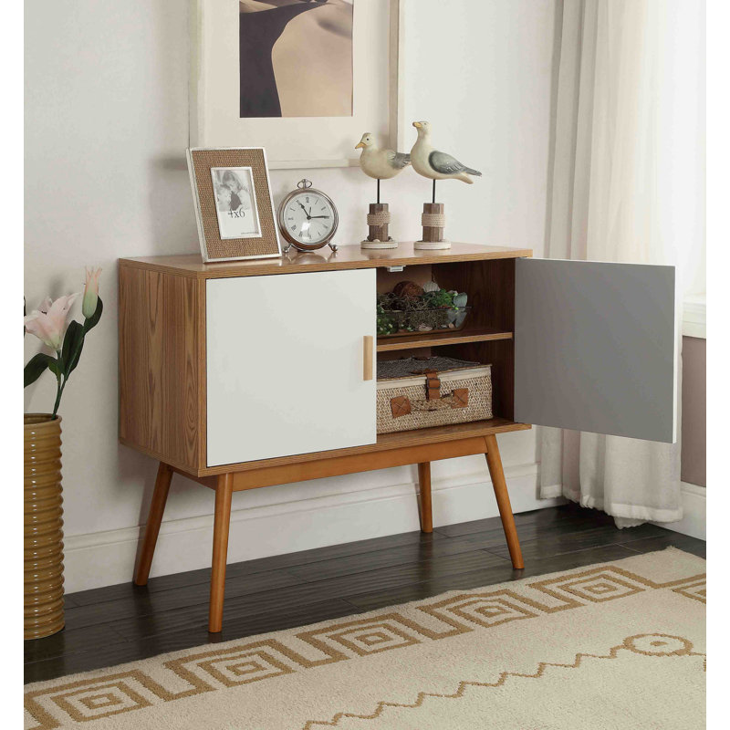Asten Storage Console with Cabinet and Shelves, Light Walnut