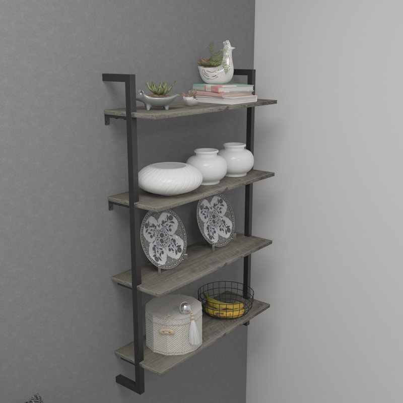 Ksandra Floating Bookcase, 47.6" H x 29.5" W x 9.8" D, Oyster Grey