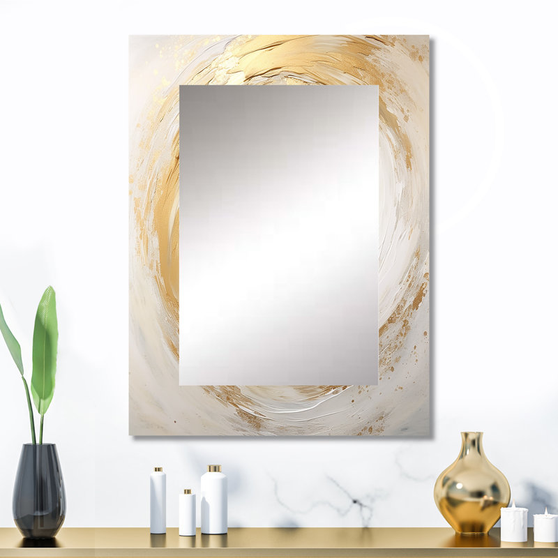 Gold And White Soft Wave Vortex I - Abstract Spirals Decorative Wall Mirror, Modern Mirror, Printed Metal Art, 32" x 24"