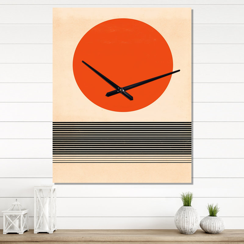 Minimal géométrique orange coucher de soleil audacieux III - horloge murale moderne surdimensionnée, Médium