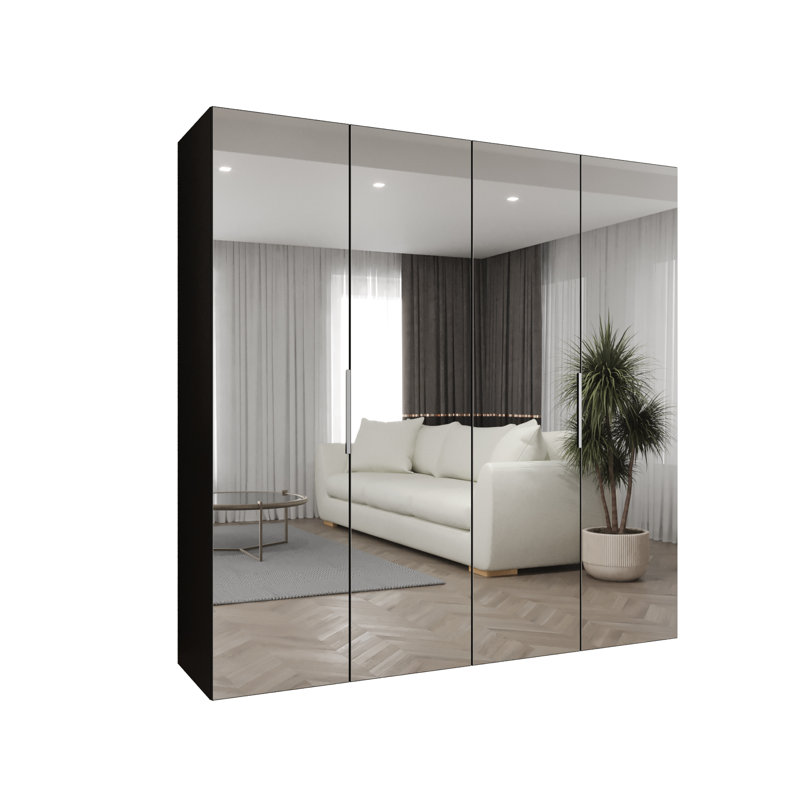 Manufactured Wood Wardrobe, black matt + handles: cashmere