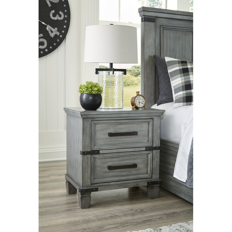 Russelyn Transitional 2-Drawer Nightstand in Weathered Gray