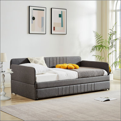 Stylish Grey Metal Framed Daybed With Twin Size Trundle, Perfect For Guest Rooms And Space-Saving Solutions.