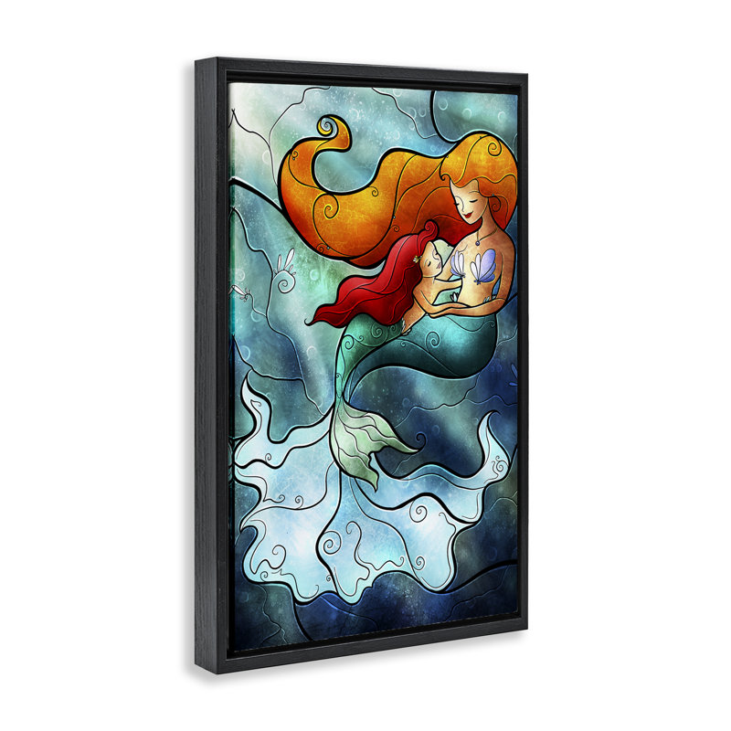 Cadre flottant style sirène et enfant en verre coloré, design par Mandie Manzano, Cadre flottant noir de jais