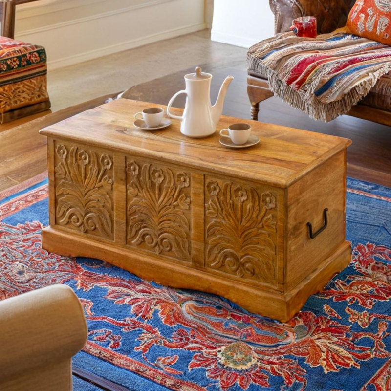 Acacia Wood Hand Carved Chest Coffee Table