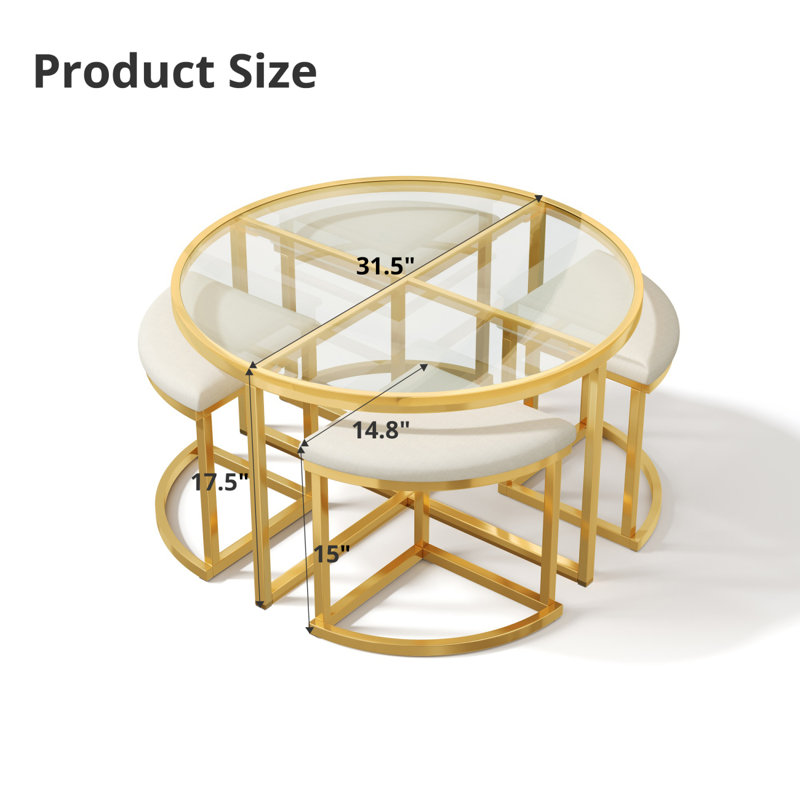 Ensemble de table basse ronde moderne avec 4 tabourets gigognes
