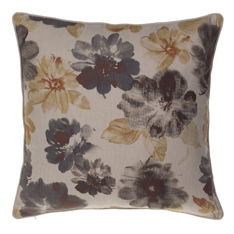 Housse et insert de coussin carré Flora, Fer / Curry / Épice