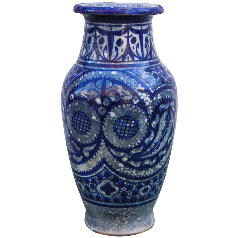 Blue/White 9" Indoor / Outdoor Ceramic Table Vase, Dark Blue
