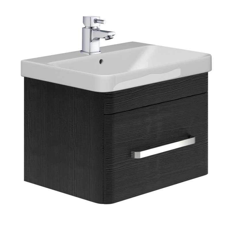 600mm Single Bathroom Vanity with Semi-Recessed Ceramic Basin, Black