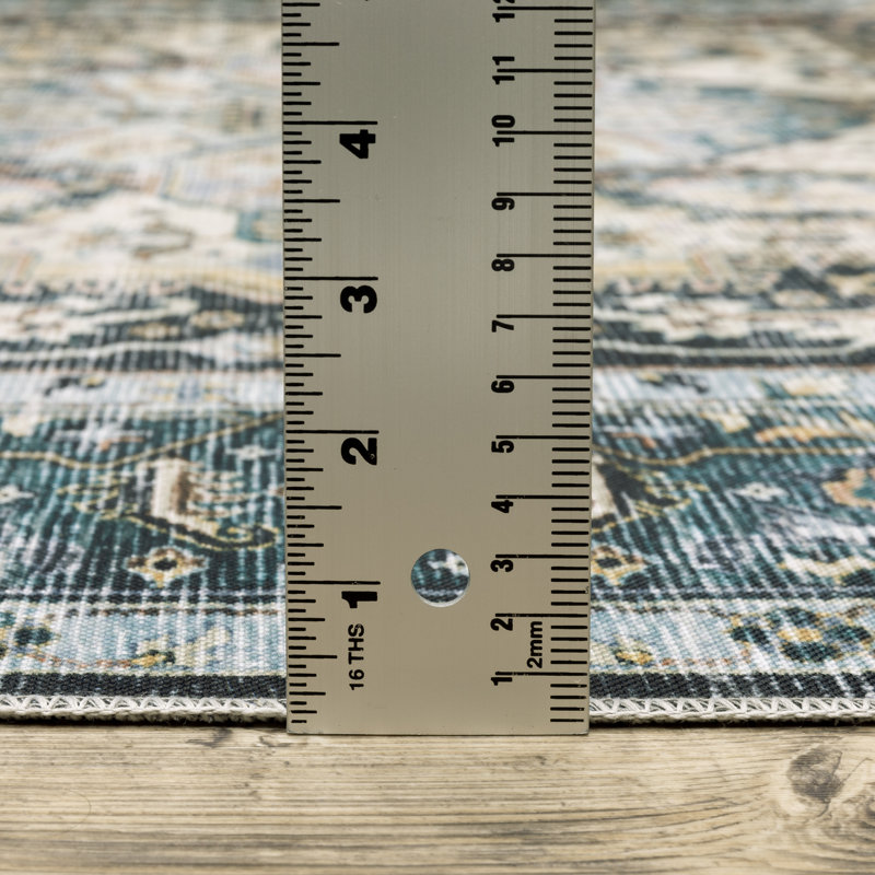Housel Oriental Machine Washable Non-Skid Blue/Ivory Area Rug Mat, Runner 2' x 8'