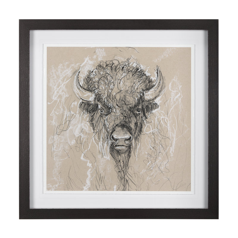 Sketch of Animal IX (Bison) Hand Embelished Framed Art Print Matted under Glass