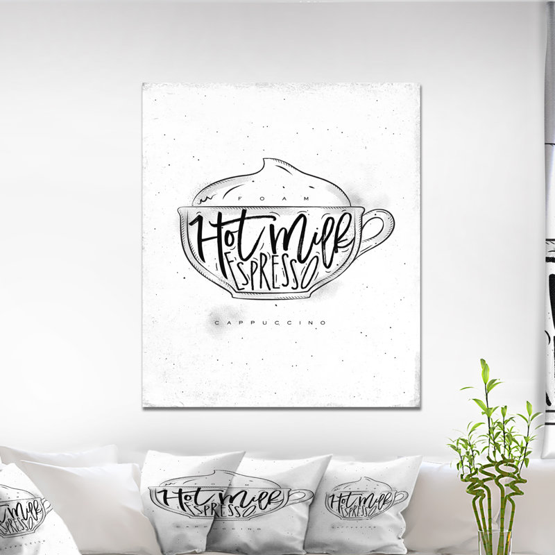 Food cappuccino Cup-impression d’art textuel, H 20 po x l 12 po x P 1po, Toile tendue