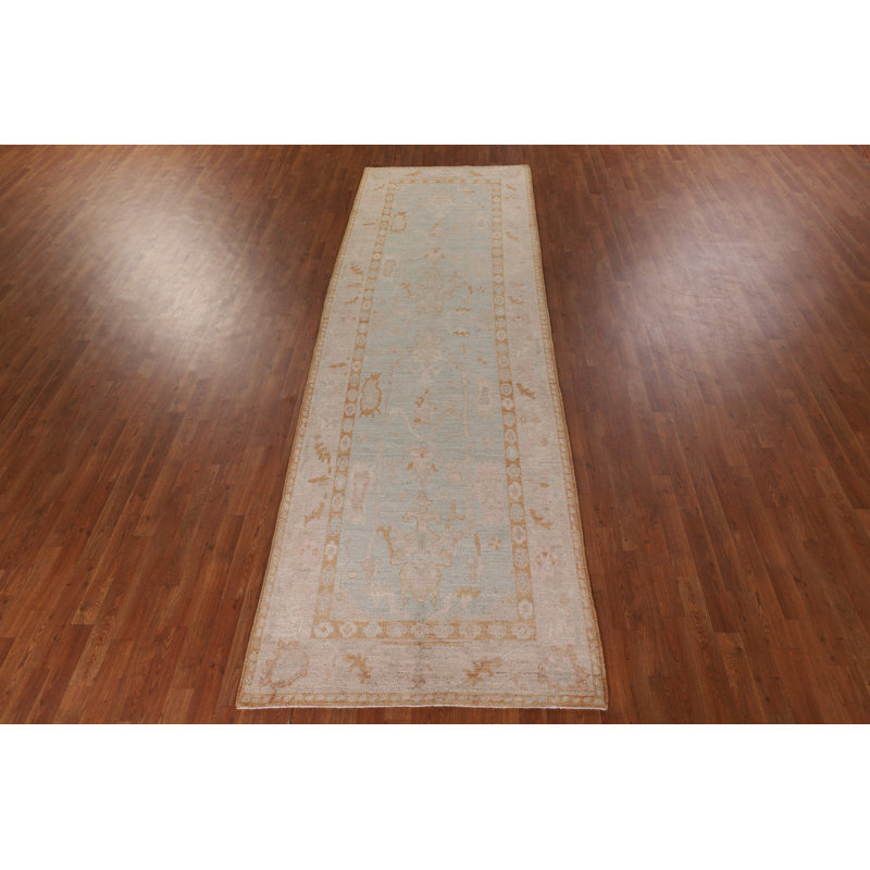 Vegetable Dye Oushak Turkish Runner Rug 4x12