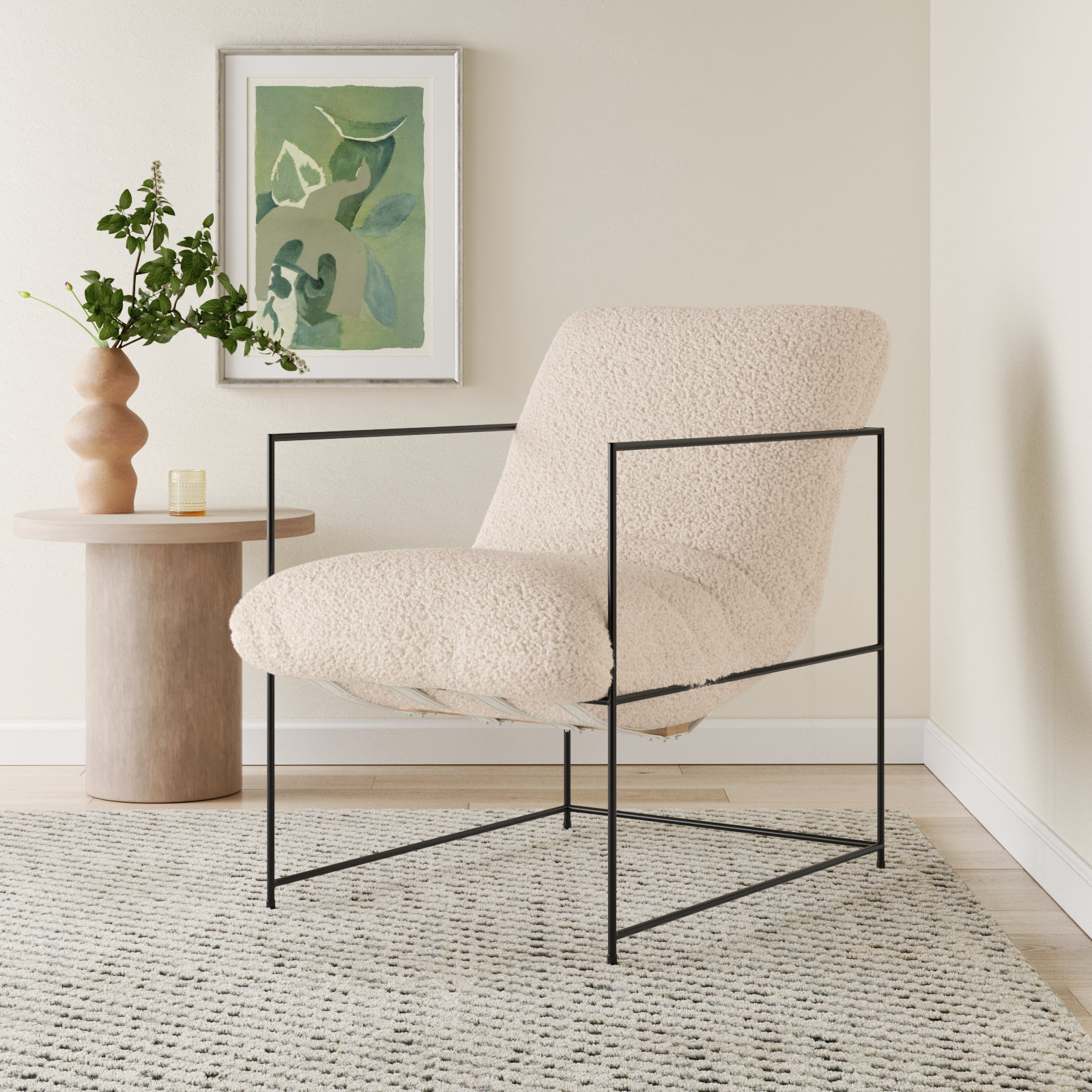 Giulietto Upholstered Armchair, Cream Faux Sherling