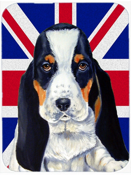 Hound à basset avec panneau de coupe en verre à drapeau anglais britannique caroline Union Jack