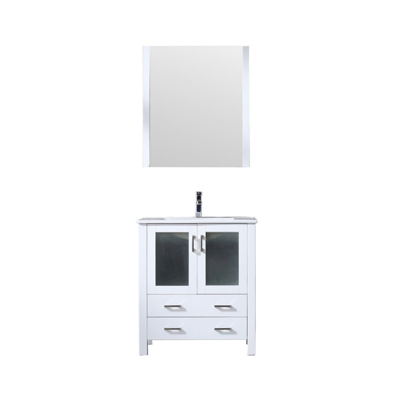 Ensemble de meuble-lavabo simple l 30 po x P 18,25 po, plateau en céramique blanche, miroir 28 po et ensemble de robinets en chrome Volez