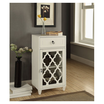 Table d'appoint à finition blanche avec tiroir et porte vitrée Ceara - Table d'appoint compacte pour le salon