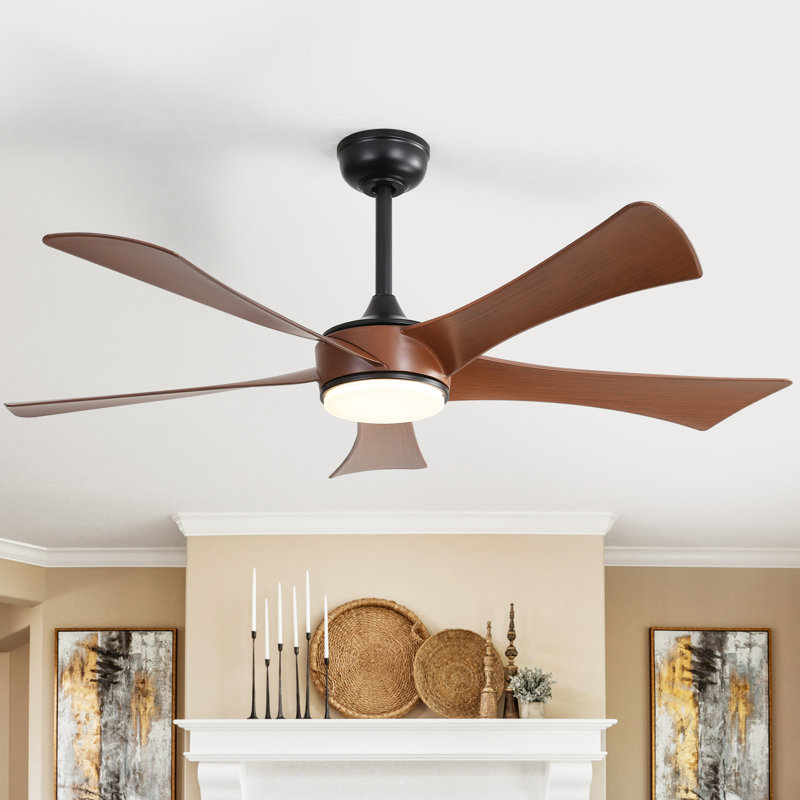 Whisper 52" 5-ABS Blade Modern Classic Ceiling Fan With LED Three-Tone Light And Ultra-Quiet Remote Control Adjustment, Brown