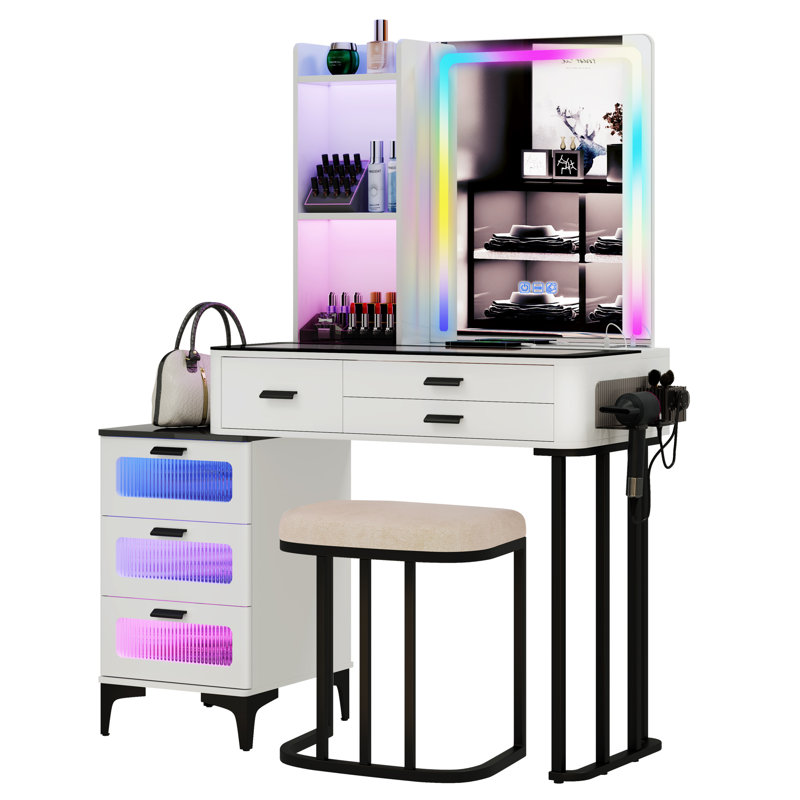 Palamara Makeup Vanity with LED Light, White/Black