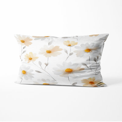 Country Farmhouse Accent Pillow - Floral Soft Daisy Sunshine Printed Throw Pillow